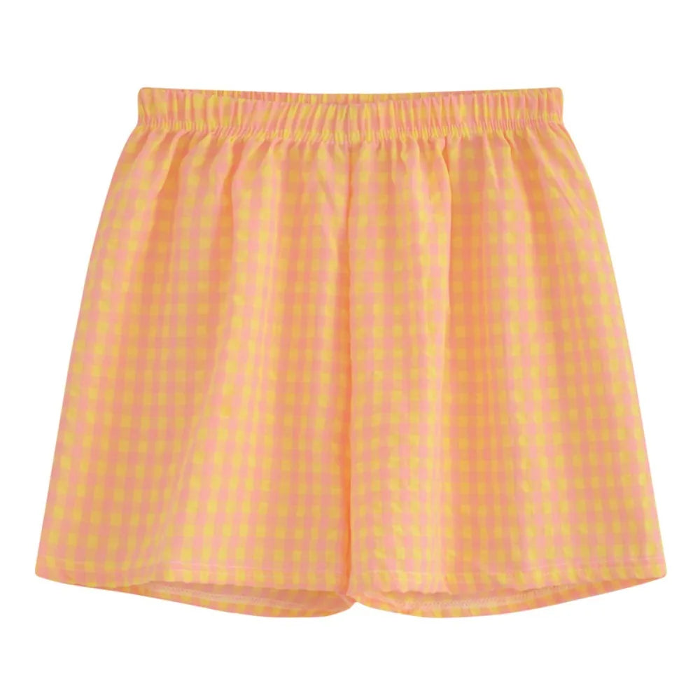 Women's Plaid Cotton Pajama Shorts – High Waist Wide Leg Pajama Shorts Peaceful Pleasures Health and Wellness Orange