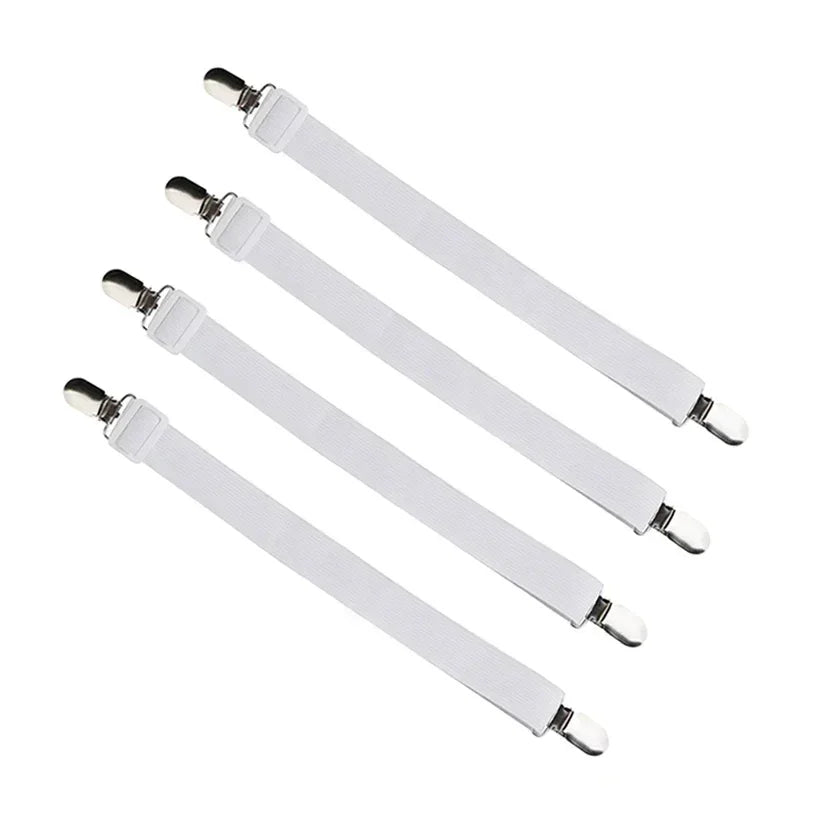 4pcs Adjustable Bed Sheet Fasteners Straps Elastic Mattress Cover Corner Holder Clip Grippers Suspender Cord Hook Loop Clasps Peaceful Pleasures Health and Wellness WHITE United States