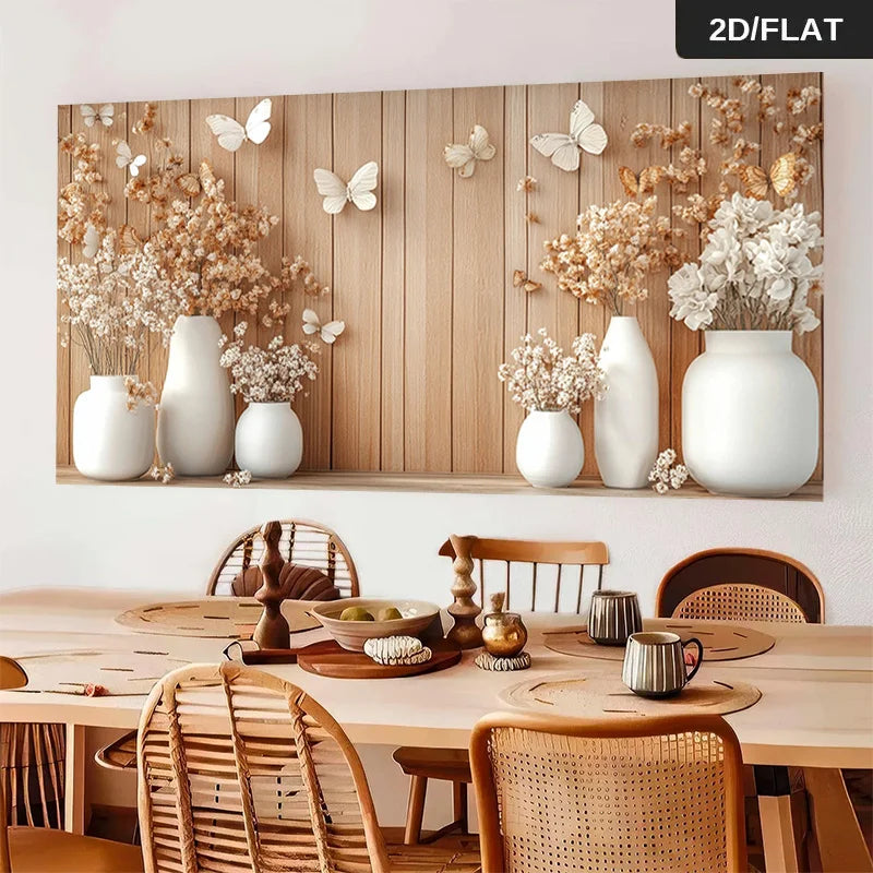 Modern Abstract Canvas Wall Art – White Vases & Dried Flowers Canvas Wall Art Print Peaceful Pleasures Health and Wellness