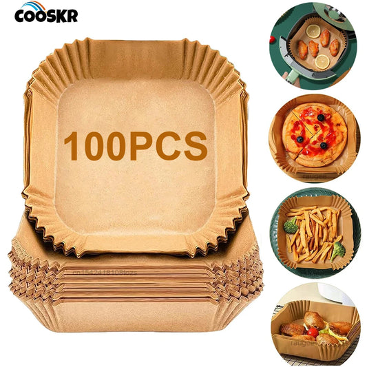 100Pcs Air Fryer Disposable Baking Paper Non-Stick Mat Square Parchment Paper Liners for 3-5L Air Fryer Steamer Baking Microwave Peaceful Pleasures Health and Wellness Default Title