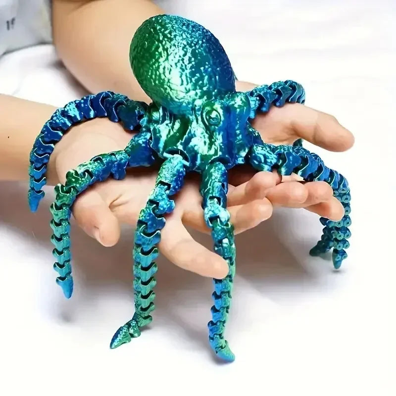New 19CM 3D Printed Octopus Figurine with Flexible Joints For Home Office Desk Decor Ocean Animal Table Ornament Ideal Gift Toy Peaceful Pleasures Health and Wellness Blue green silk 19CM