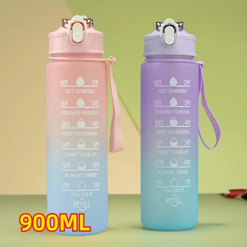 2L Motivational Sports Water Bottle with Time Marker & Straw