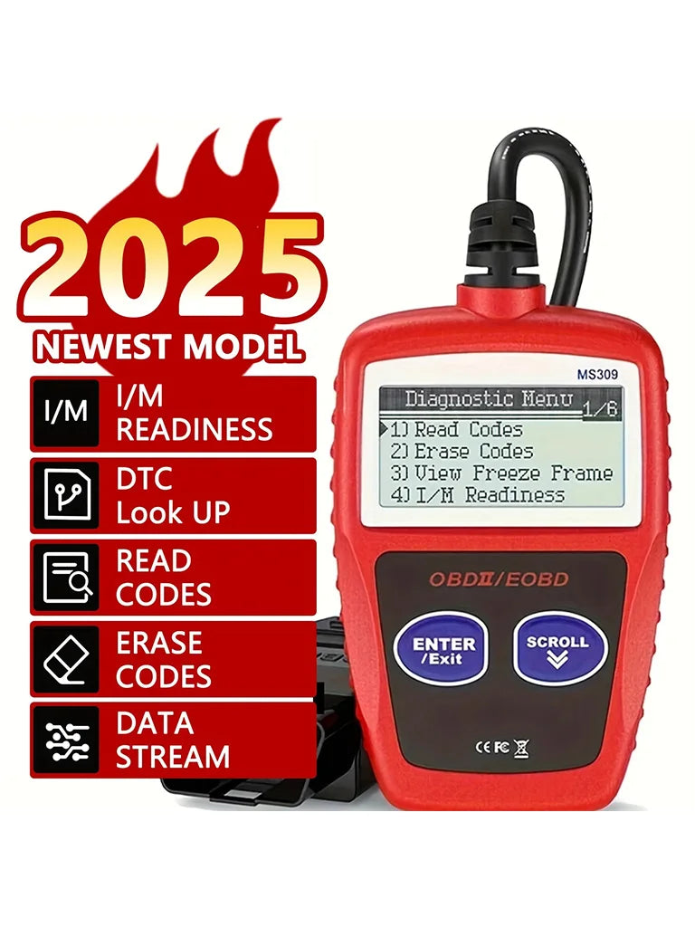 MS309 OBD2 Scanner Tool - Upgraded Version, Red and Black PVC Diagnostic Car Fault Code Reader with Advanced Check Engine Troubl Peaceful Pleasures Health and Wellness Red