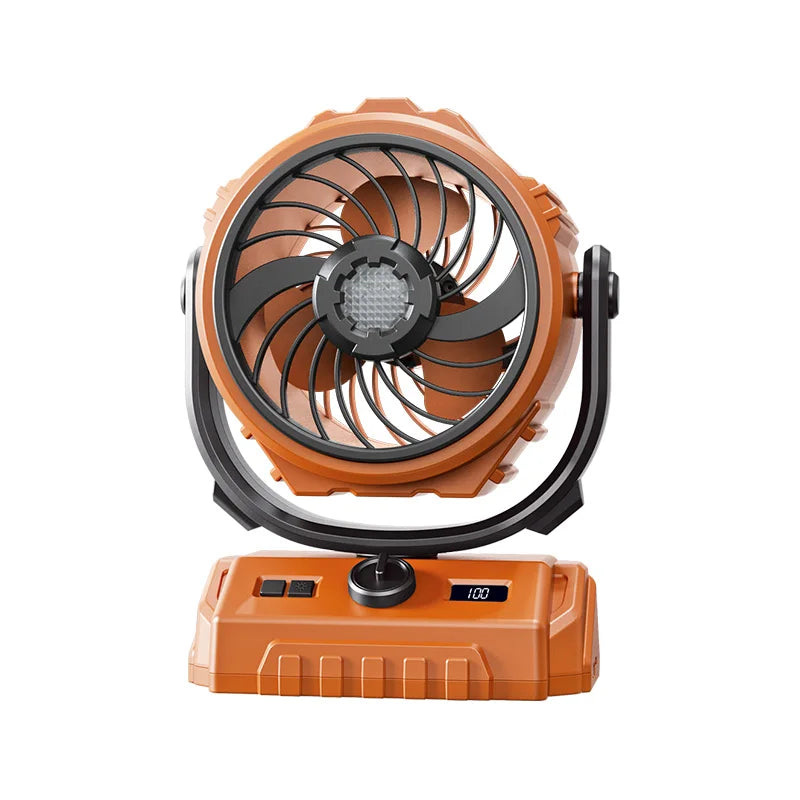HOMEFISH 2026 6" Camping Fan 100-Speed Oscillating LED Light Digital Display Rechargeable Outdoor Fan Peaceful Pleasures Health and Wellness Orange(FixHead)