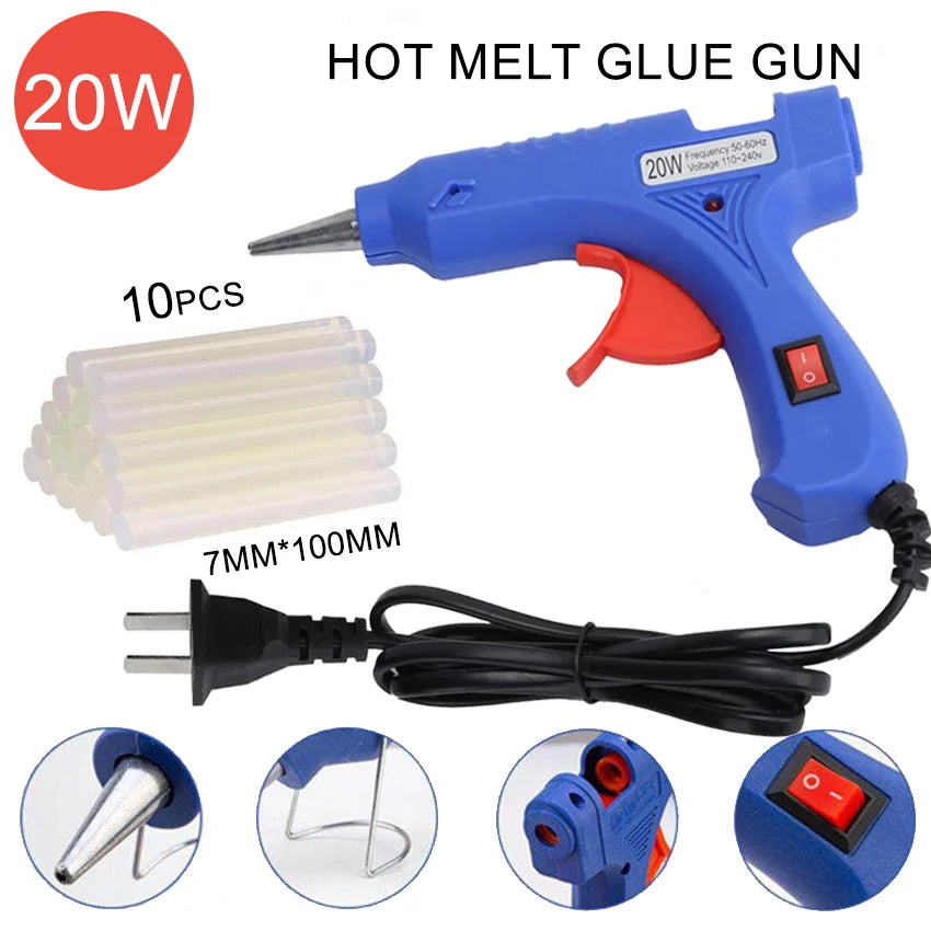 20W Hot Melt Glue Gun Kit with Glue Sticks for DIY Crafts