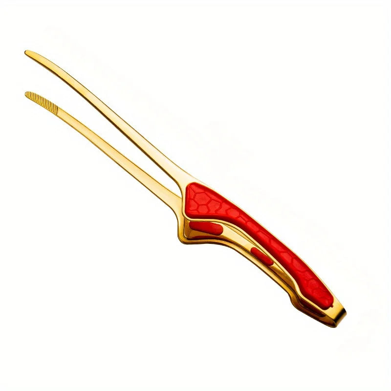 1pc Stainless Steel Kitchen Tongs, Serving Tongs for Cooking, Metal Food Tongs with Non-Slip Comfort Grip, Non-Stick Cooking Ton Peaceful Pleasures Health and Wellness red-golden