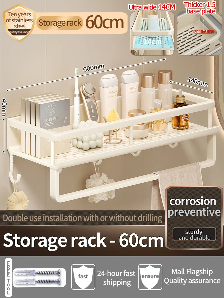 Wall-Mounted Bathroom Shelf & Towel Rack | Metal Storage Organizer