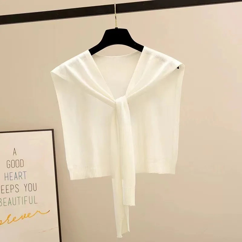 Women's Knitted Stripe Capelet – Lightweight Shoulder Wrap Shawl