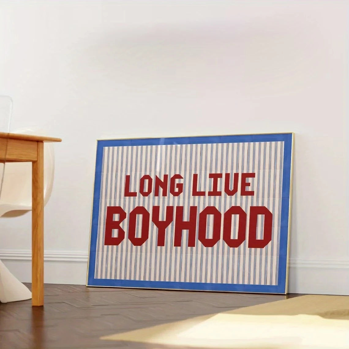 Long Live Boyhood Retro Quote Canvas Wall Art | Blue Red Print