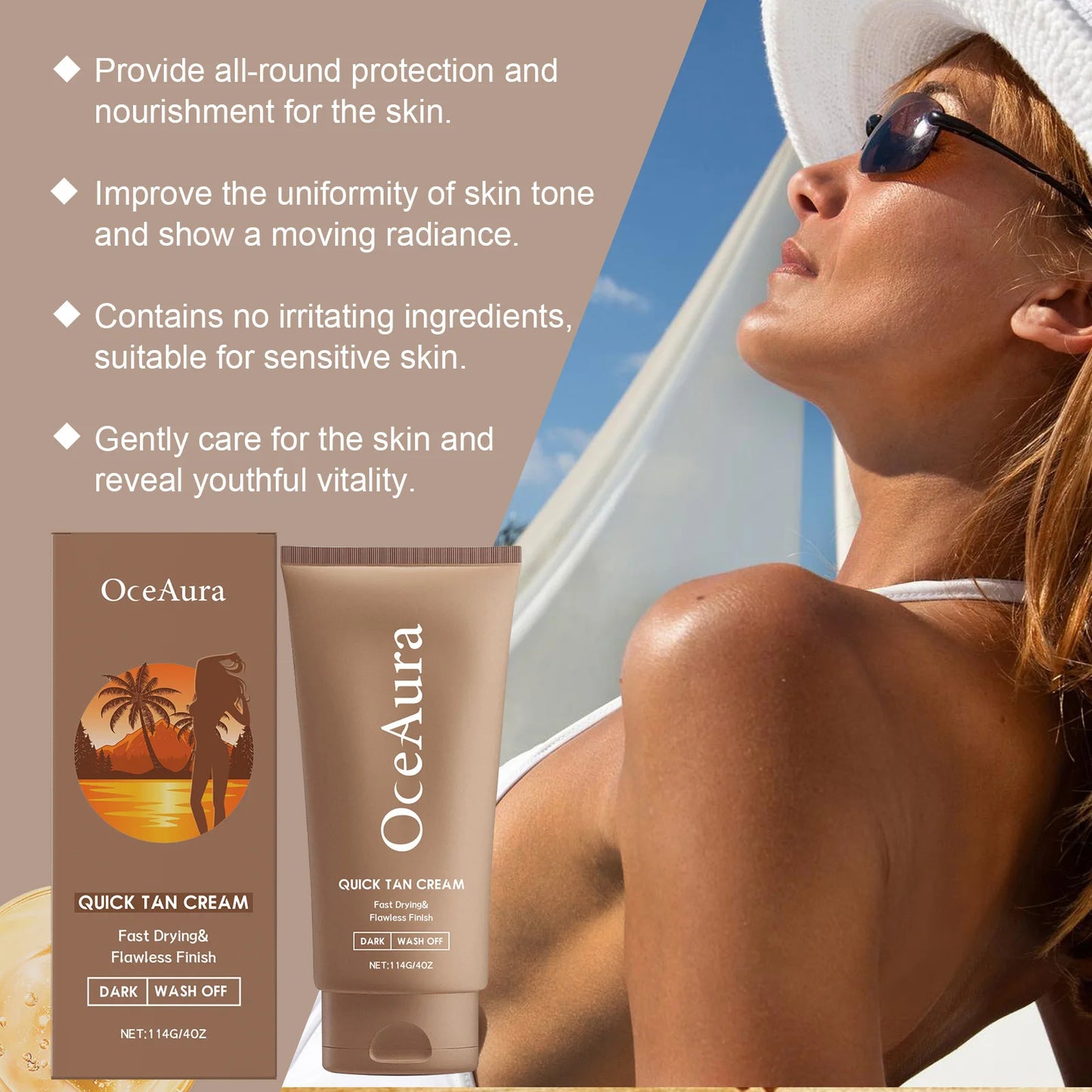 OceAura Sunless Self Tanning Cream | Castor & Jojoba Oil