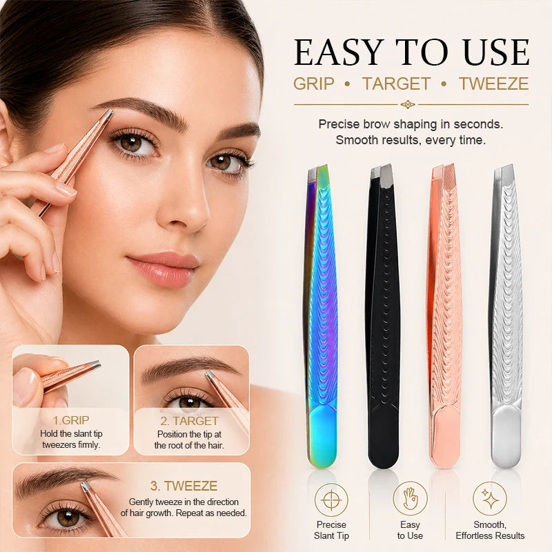 Stainless Fish Slant Black Coated Eyebrow Tweezers - Professional Hair Removal for Women, Ingrown Hair, Splinter, Daily Beauty Peaceful Pleasures Health and Wellness