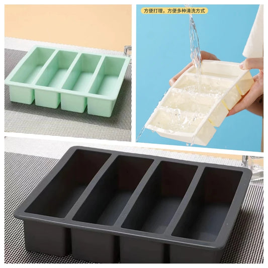 4 Grid Long Strip Square Ice-tray Food Grade Silicone Mold Home Reusable Rectangular Ice Tray Cube Ice Box With Lid or Lidless Peaceful Pleasures Health and Wellness
