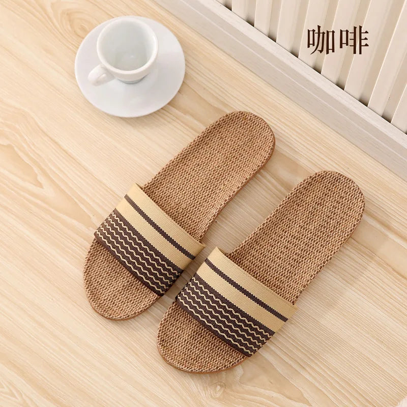Women's Linen Indoor Slippers | Lightweight Non-Slip Flat Slides