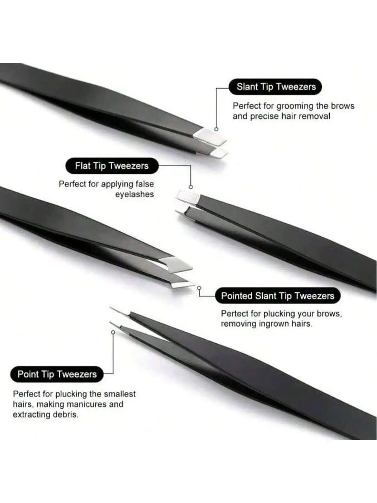 4-Pack Stainless Steel Eyebrow Tweezers Set | Brow Shaping