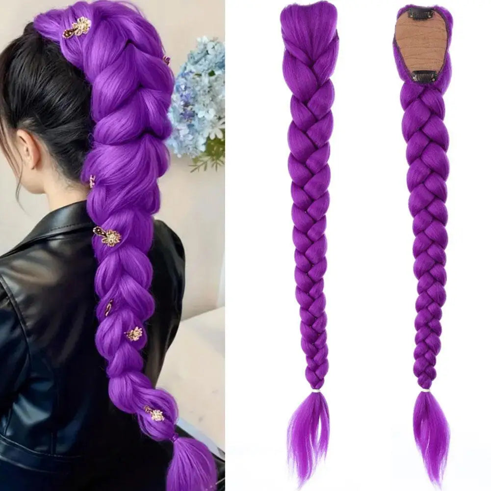 26" Purple Braided Clip-In Ponytail Extension for Kids