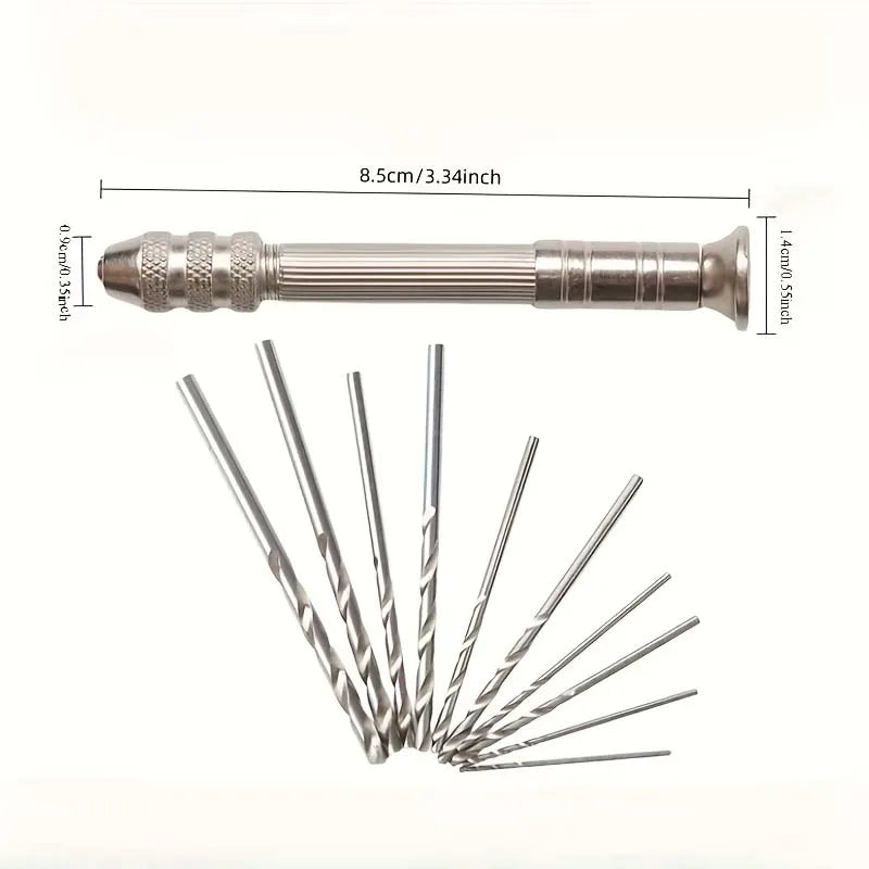 11-Piece Micro Hand Drill Kit – 0.8–3.2mm Precision Bits