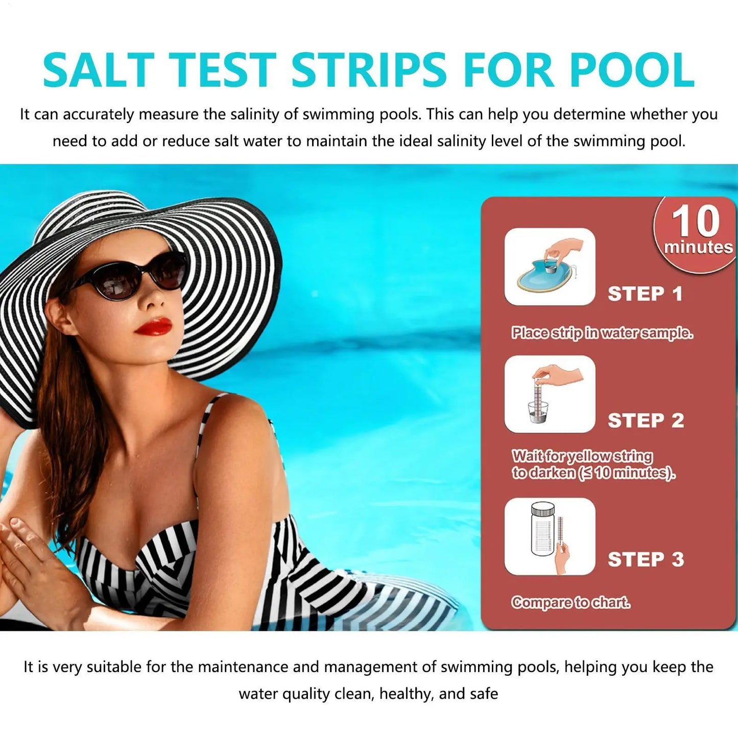 Pool Salt Test Strips 10-Pack – Fast & Accurate Saltwater Testing