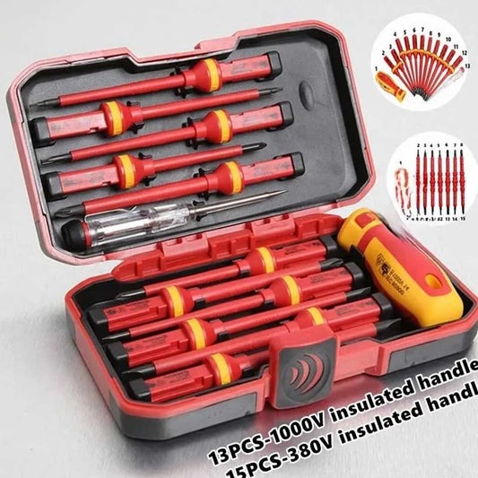 Electrician Repair Tools Kit 15pcs 1000V Changeable Insulated Screwdrivers Set with Magnetic Slotted Phillips Pozidriv Torx Bits Peaceful Pleasures Health and Wellness