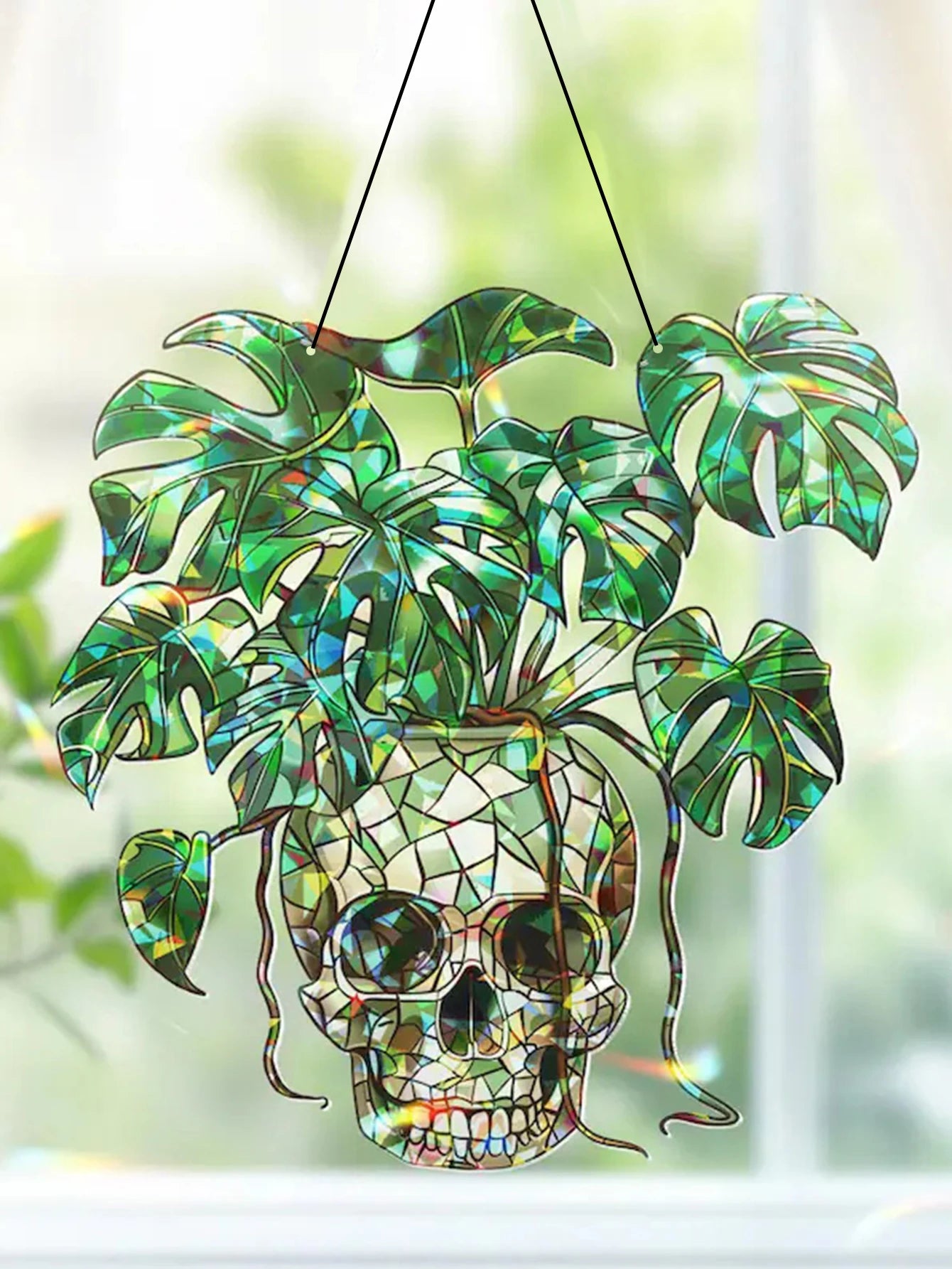 Green Skull Hanging Decor Acrylic Plant Pot Wall Ornament
