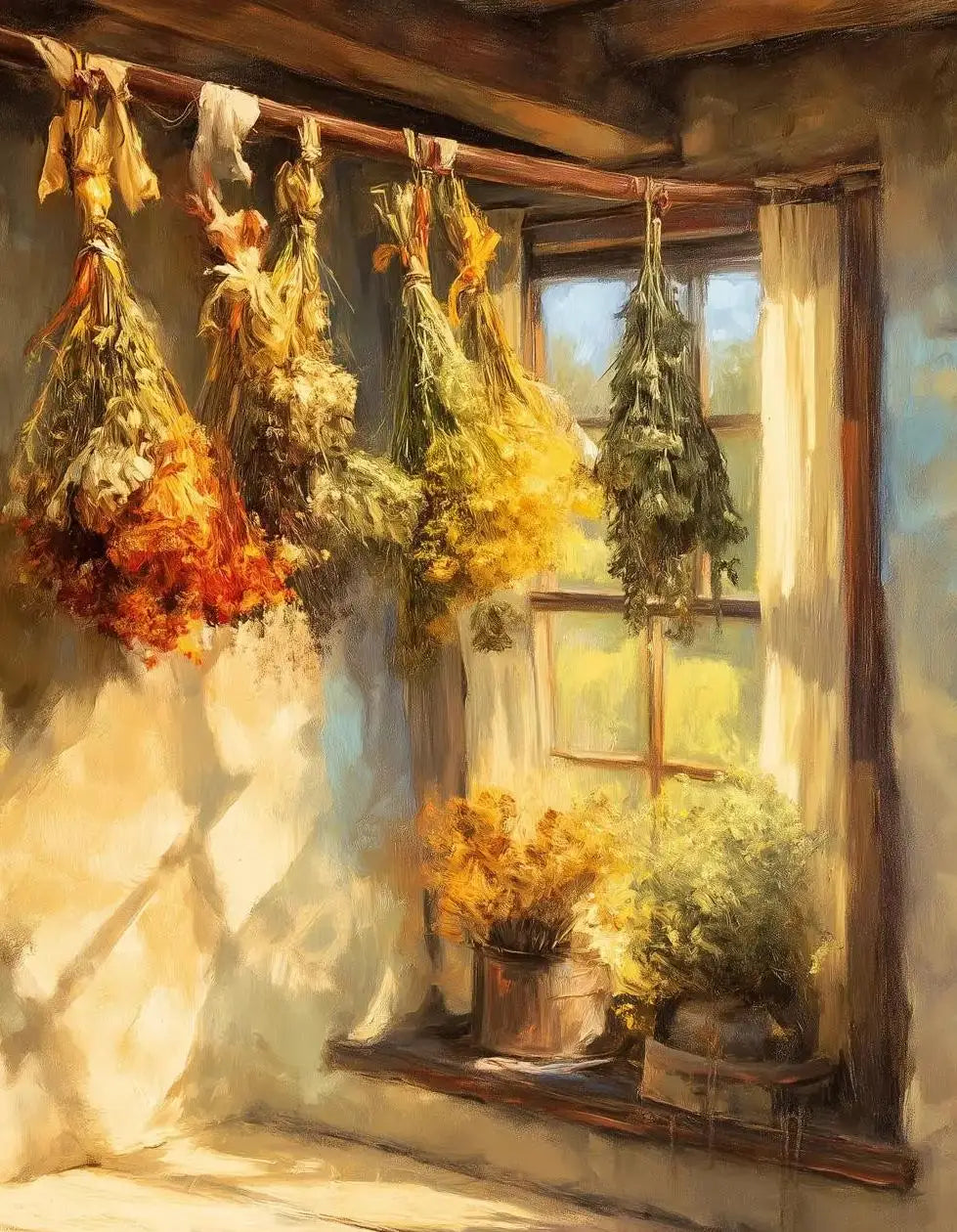 Rural Retro Garden Farm Wooden House Still Life Painting Art Poster Canvas Printing Living Room Sofa Background Wall Deco Peaceful Pleasures Health and Wellness