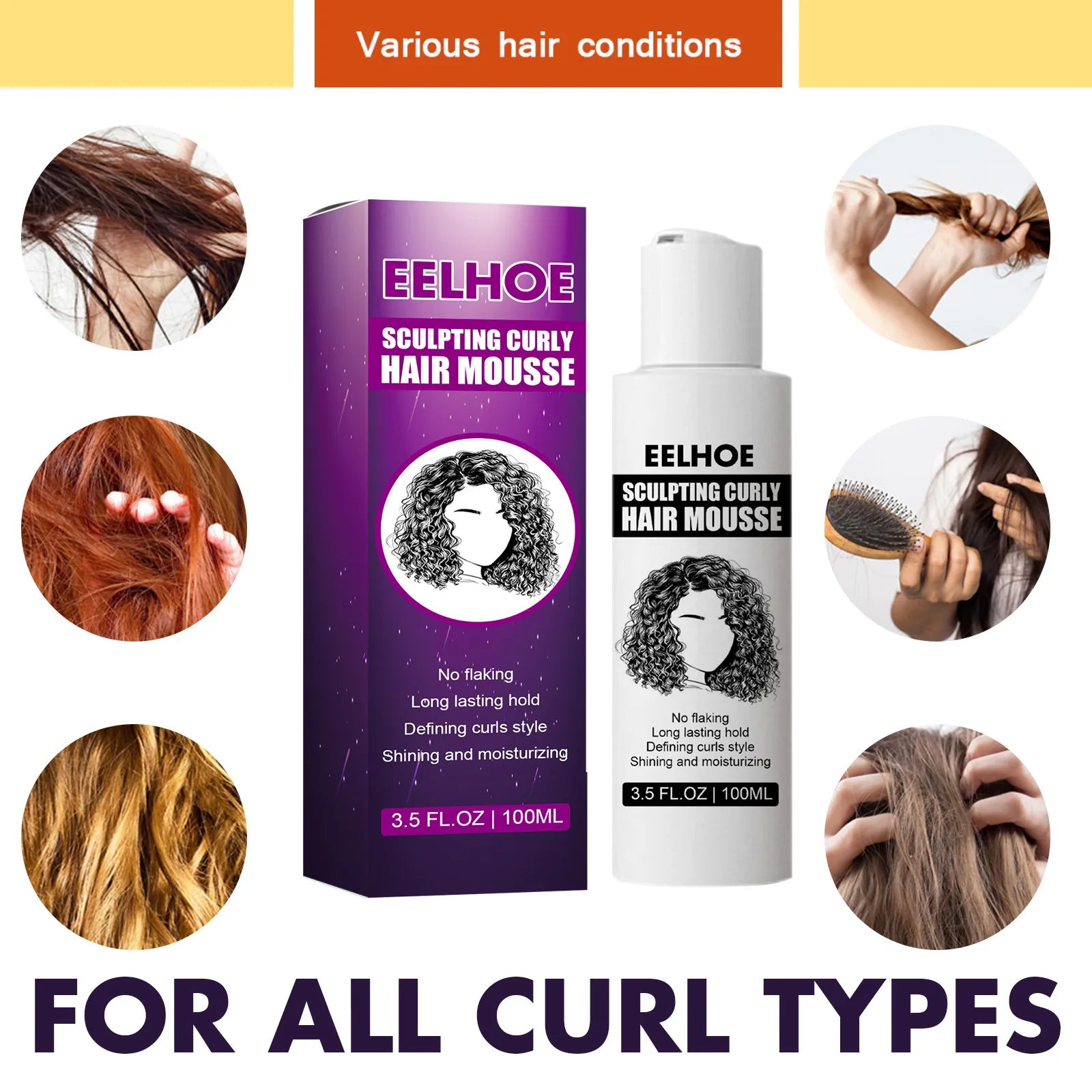 100ml Curly Elastin Mousse for Wavy Hair Care Peaceful Pleasures Health and Wellness