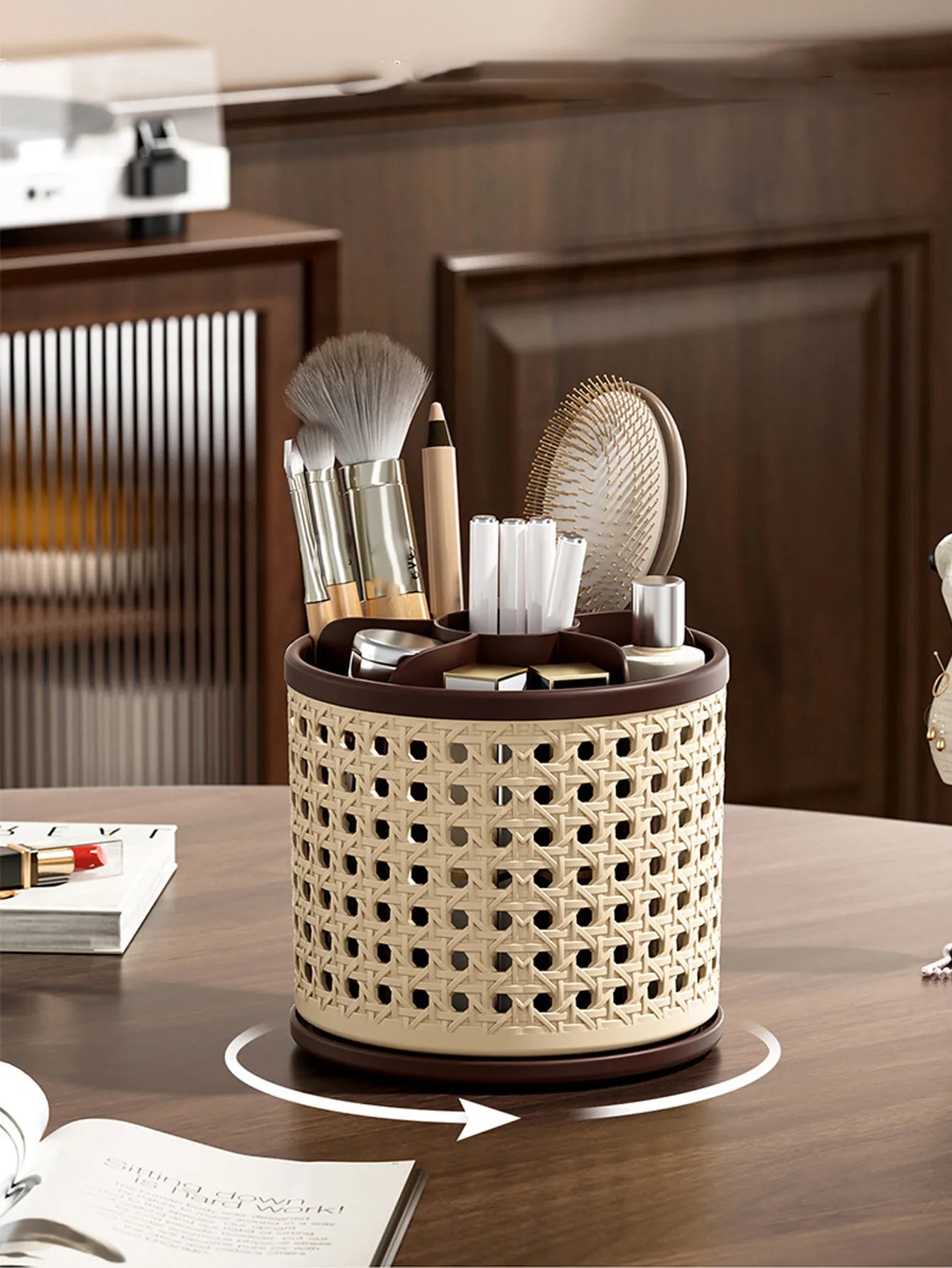 1Pcs Rotating Pen Container Multifunctional Desktop Organizer ‌Makeup Brush Holder for Stationery Storage Box Office Supplies Peaceful Pleasures Health and Wellness