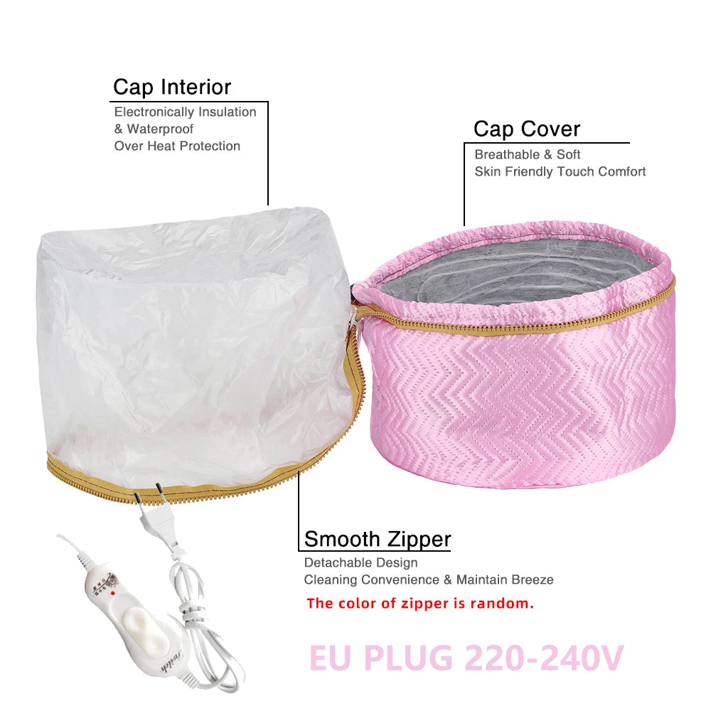 Hair Steamer Cap 220V Electric Heat Cap for Deep Conditioning Hot Oil Hair Mask Repair Damaged Hair Reduce Frizz Split Ends Home Peaceful Pleasures Health and Wellness Pink EU