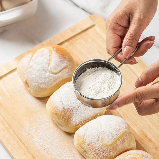 304 Stainless Steel Mini Sugar Powder Sieve Kitchen Baking Tools 40-mesh Filter Screen Cocoa Powder Spreader Baking Flour Sieve Peaceful Pleasures Health and Wellness