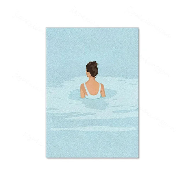 Swimming Girl Abstract Canvas Wall Art | Minimalist Home Decor