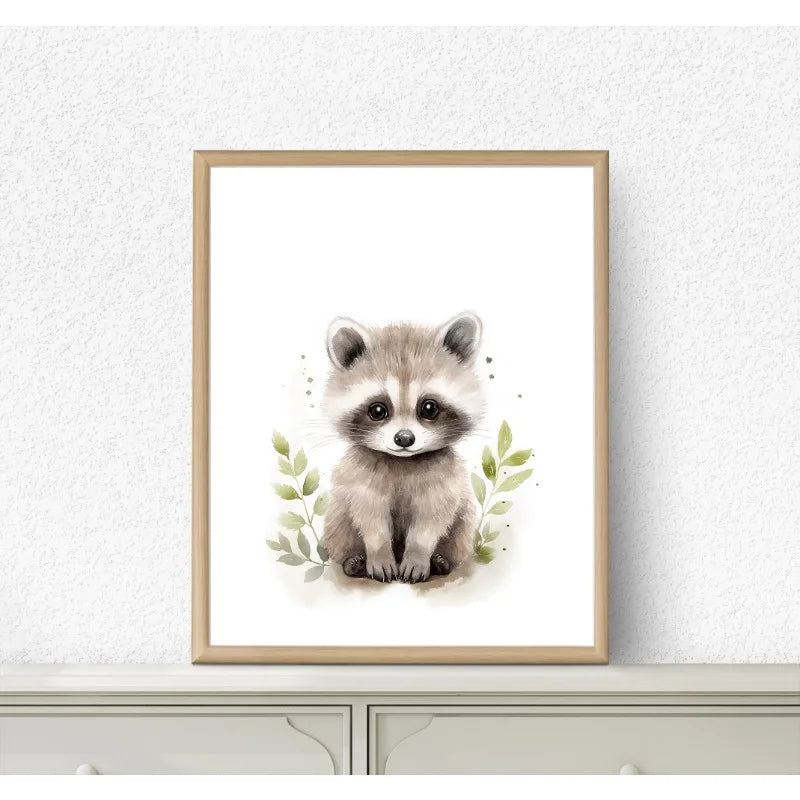 Watercolour Kawaii Woodland Baby Animals Bear Rabbit Raccoon Poster Canvas Painting Wall Art Pictures Home Bedroom Decor Peaceful Pleasures Health and Wellness 6 30x40cm Unframed