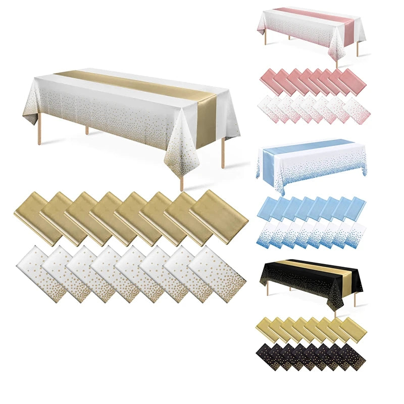 Polka Dot Tablecloth & Satin Table Runner Set for Parties