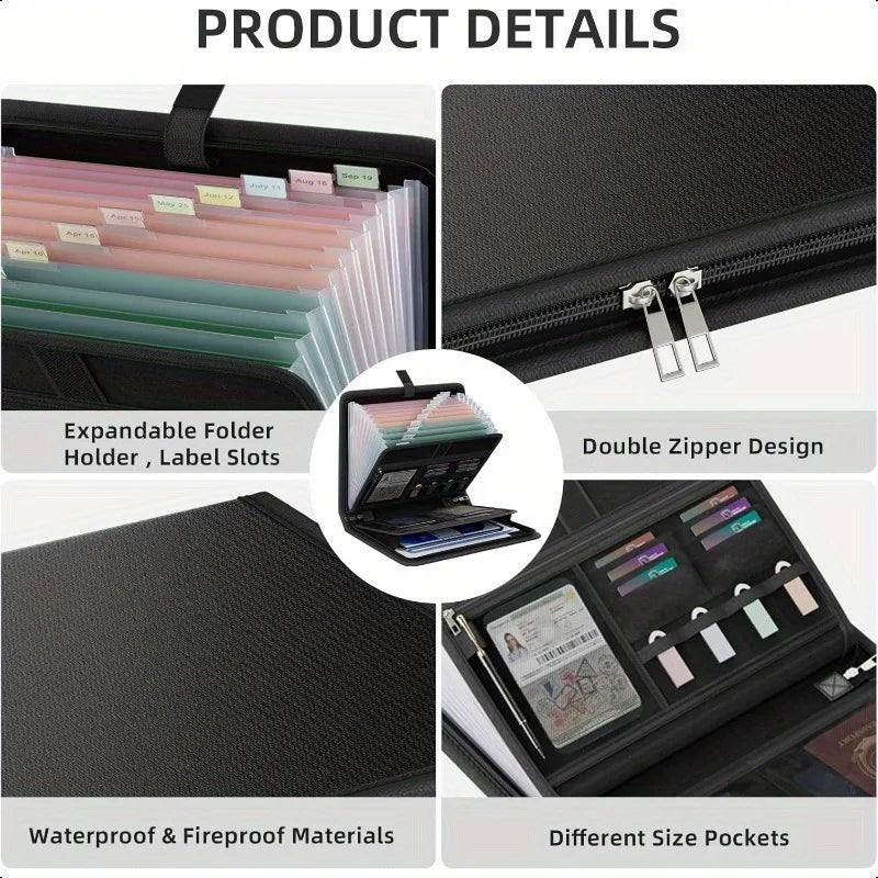 26-Compartment Waterproof Zipper Document Organizer + Labels