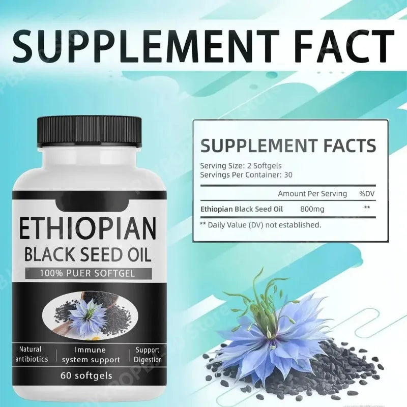 Black Seed Oil 800mg Capsules | 100% Ethiopian Pure | 60 Softgels
