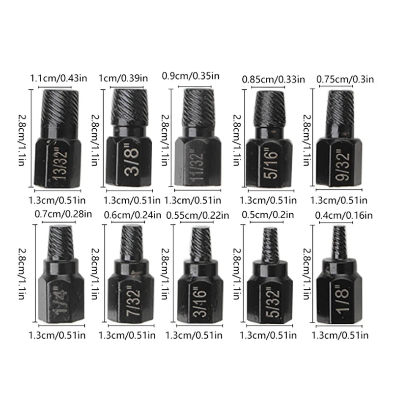 10Pcs Multi-Spline Screw Extractor Screw Extractor Kit Alloy Steel Damaged Screw Remover Set Easy Out Drill Bit Screws Bolt Stud Peaceful Pleasures Health and Wellness