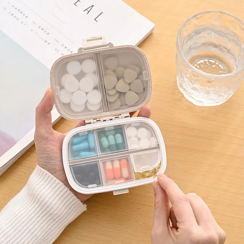 8 Grids Organizer Container For Tablets Travel Pill Box With Seal Ring Small Box For Tablets Wheat Straw Container For Medicines Peaceful Pleasures Health and Wellness
