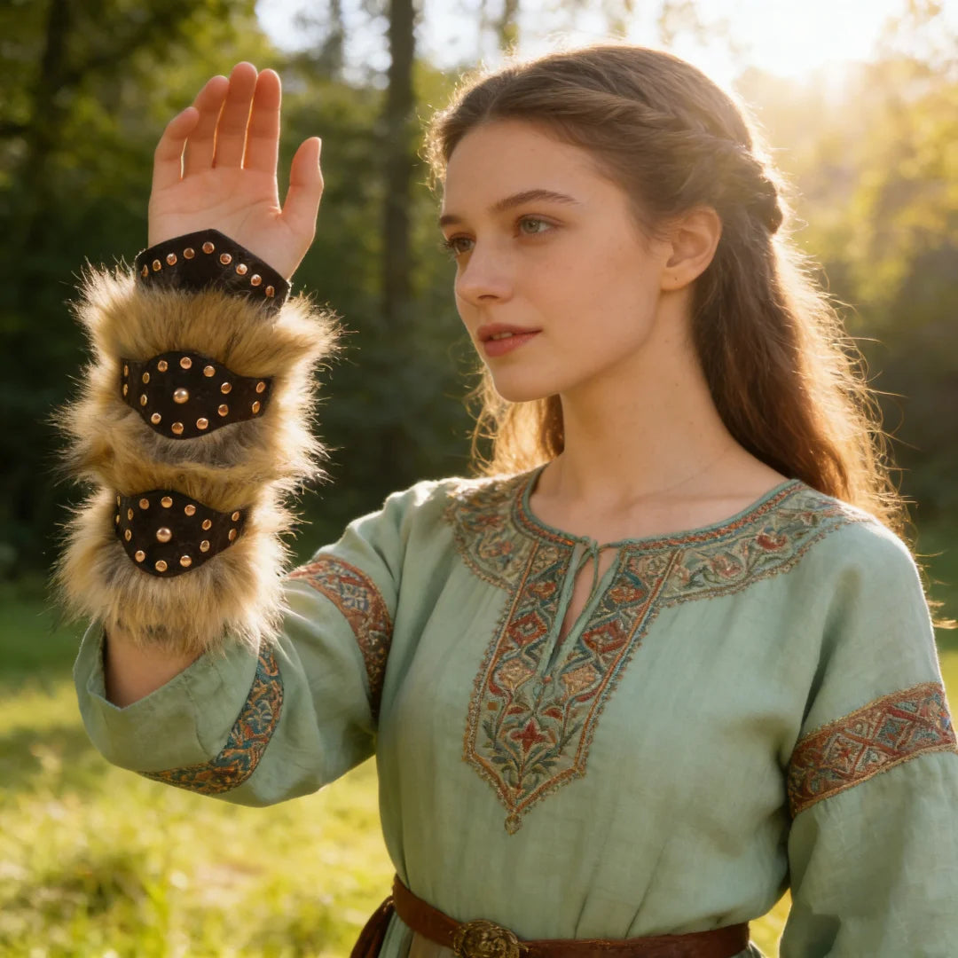 Faux Leather Wrist Guards Medieval Steampunk Arm Bracers Fur Armor