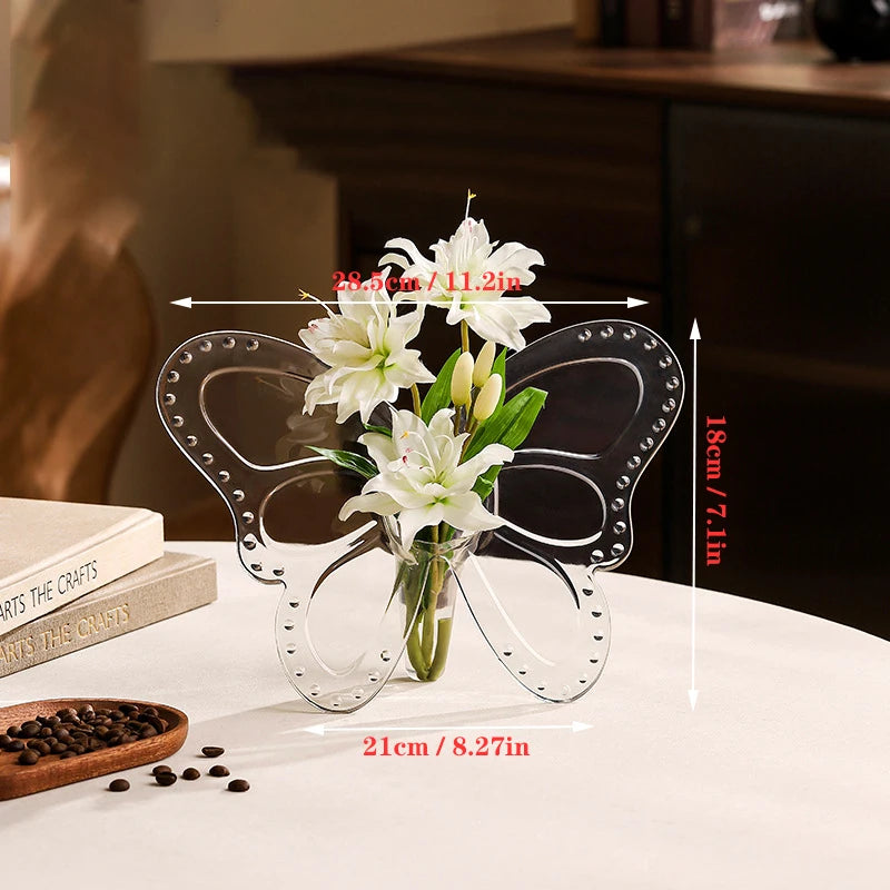 Clear Acrylic Butterfly Frame Vase – Art Deco Decor for Consoles, Desktops & Housewarming Gifts