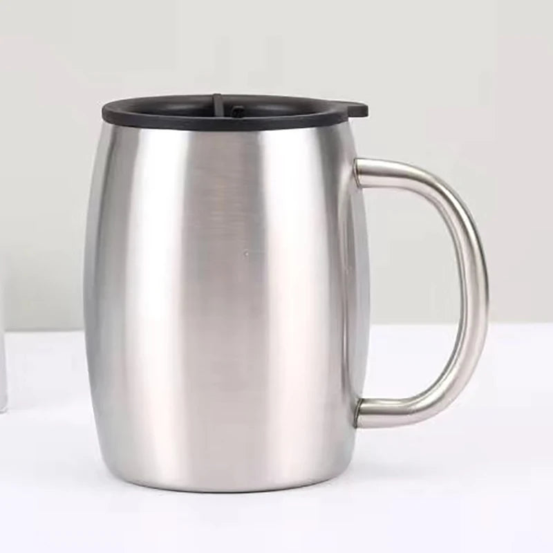Double-Wall Stainless Steel Insulated Mug with Lid – 420ml Coffee, Tea & Beer Tumbler