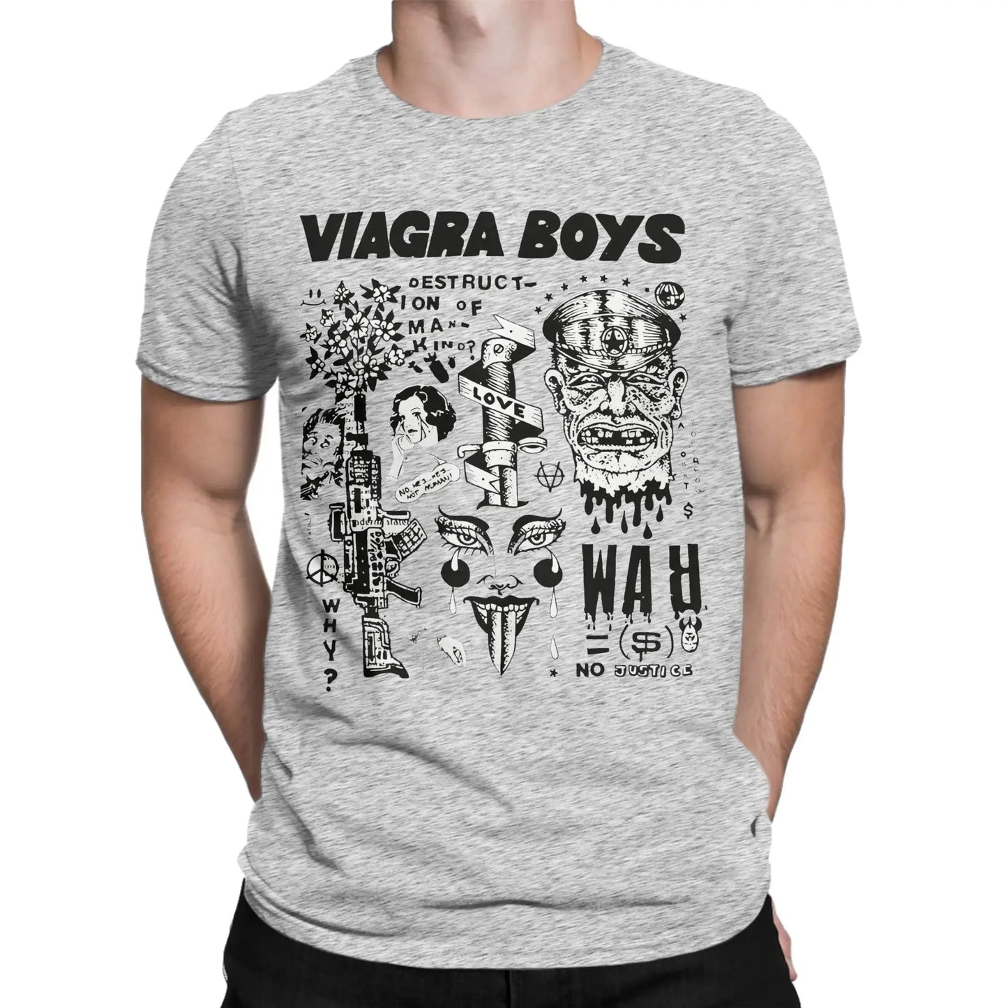 Viagra Boys Band Vintage Cotton T-Shirt | Men's Graphic Tee Band Graphic T-Shirt Peaceful Pleasures Health and Wellness GRAY S