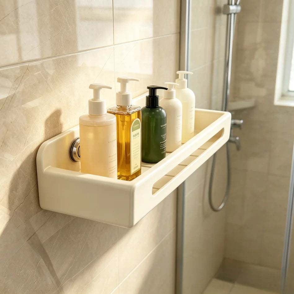 No-Drill Suction Cup Bathroom Wall Shelf & Shampoo Rack