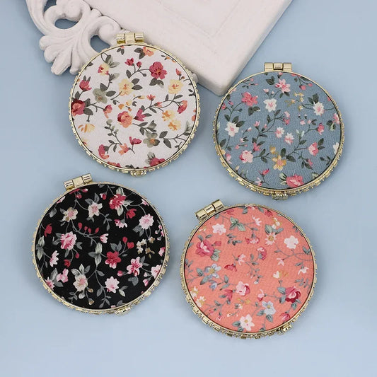 1pc Mini Makeup Compact Pocket Floral Mirror Portable Two-side Folding Make Up Mirror Women Vintage Cosmetic Mirrors for Gift Peaceful Pleasures Health and Wellness Round-Pink