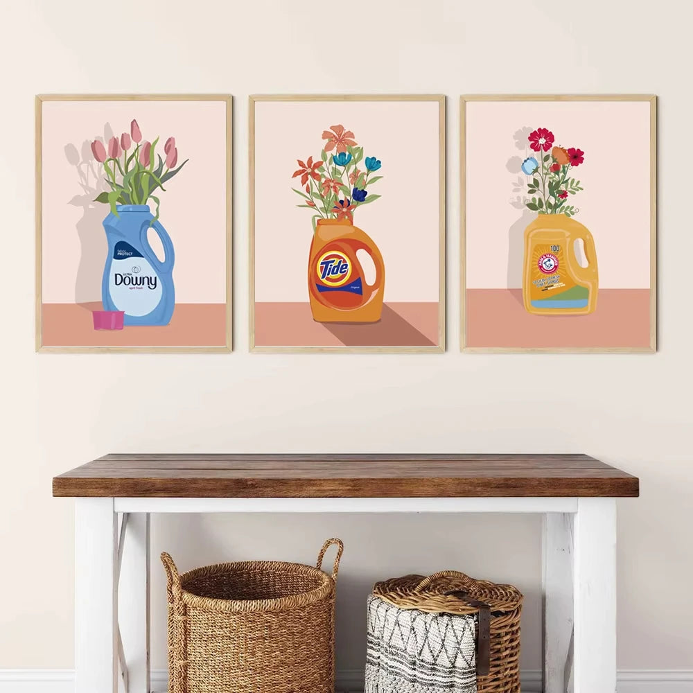 Laundry Room Floral Canvas Wall Art Print | Pastel Poster Canvas Wall Print Peaceful Pleasures Health and Wellness