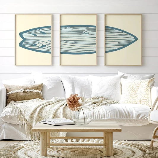 3-Piece Boho Blue Surfboard Canvas Wall Art | Bedroom Decor Canvas Wall Art Set Peaceful Pleasures Health and Wellness G4618-3pcs 60x80cm Unframed