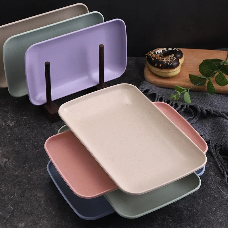 5-Piece Eco-Friendly Wheat Straw Rectangular Plates – Microwave Safe Serving Dishes for Sushi, Dessert & Snacks