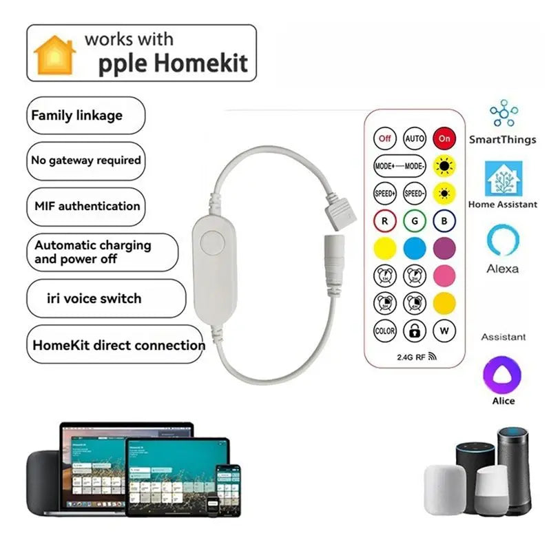 A36T-Homekit RGB Smart LED Light Strip Controller For Homekit 12V Voice Control With 2.4G Remote Control Peaceful Pleasures Health and Wellness