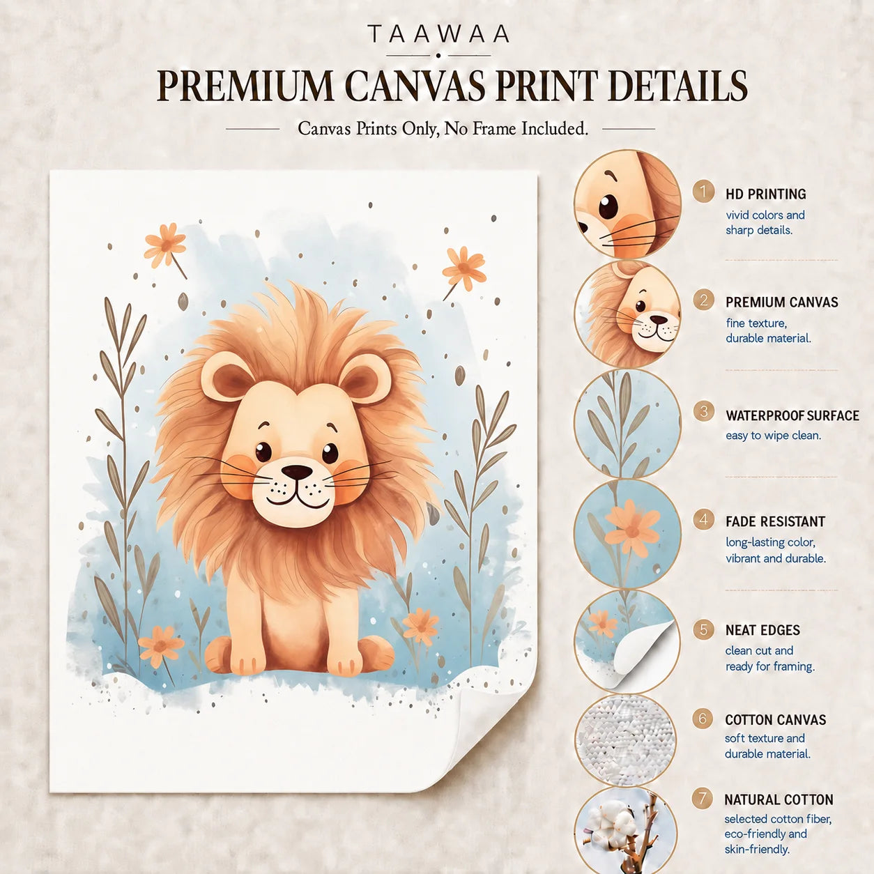Nordic Lion Canvas Wall Art for Nursery & Kids Room | TAAWAA Canvas Wall Art Peaceful Pleasures Health and Wellness