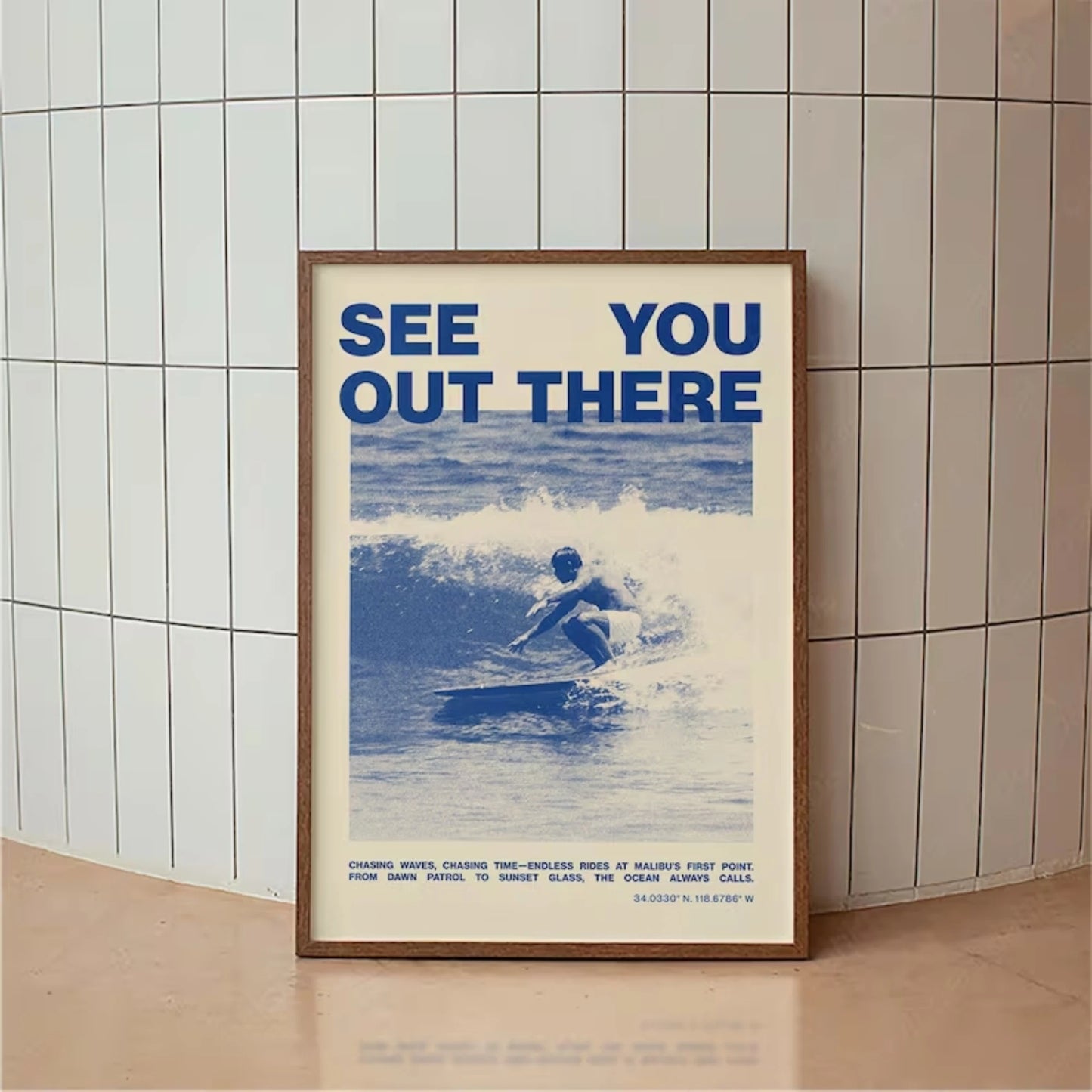 Vintage Surfing Coastal Malibu First Point Surf Wall Art Print Canvas Painting Poster Picture For Living Room,Bedroom Home Decor Peaceful Pleasures Health and Wellness G3559 50x70cm No Frame