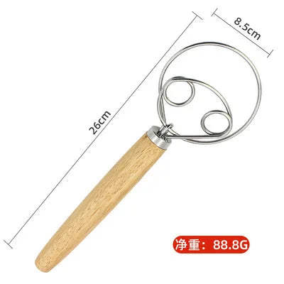 10Inch Danish Dough Whisk,Traditional Wooden Handle Danish Stainless Steel Dough Hook,Bread Whisk for Sourdough, Kitchen Tools Peaceful Pleasures Health and Wellness wooden B