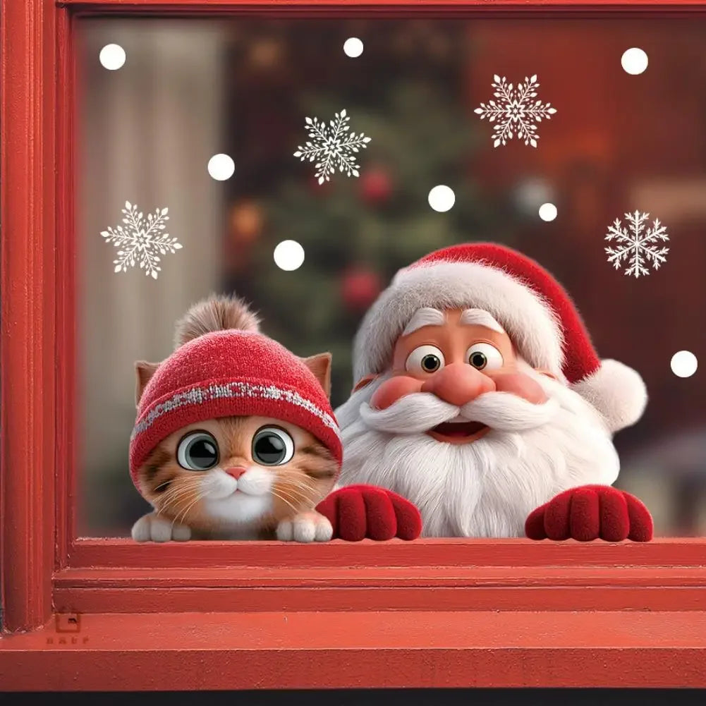 Christmas Window Door Mirror Stickers Santa Claus Cat Snowflake Glass Window Electrostatic Decal for Christmas Party Decoration Peaceful Pleasures Health and Wellness
