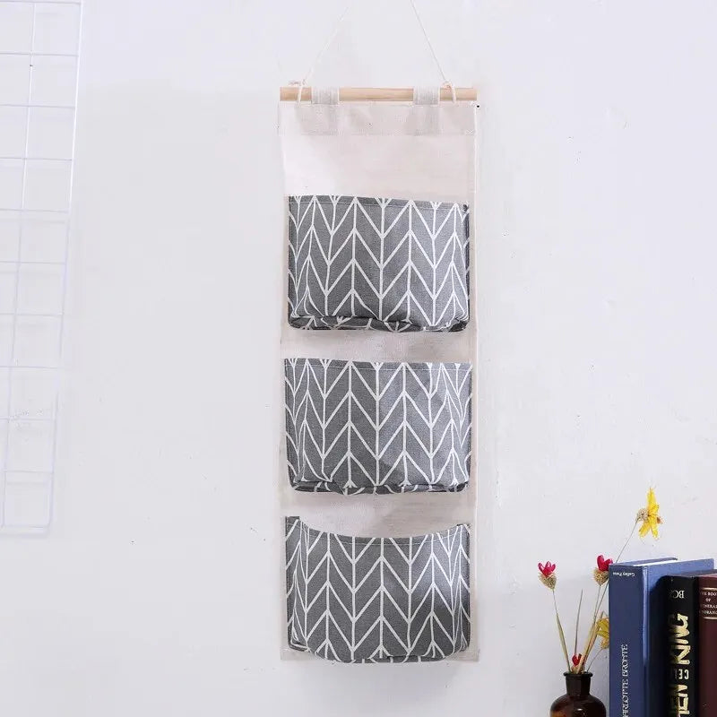 Cotton Linen Wall Hanging Storage Bag – 3-Pocket Organizer